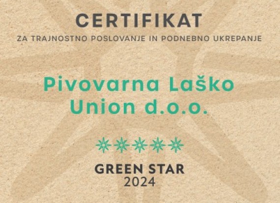 Trajnostna prizadevanja Pivovarne Laško Union potrjena s certifikatom Green Star